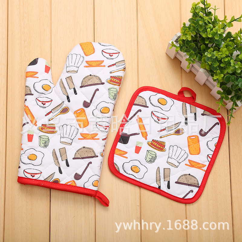 【LOVELY HOME】【 Hold Jia 】 cutlery printing microwave oven gloves Heat insulation mat two-piece set of heat proof high temperature oven heat insulation baking details Picture