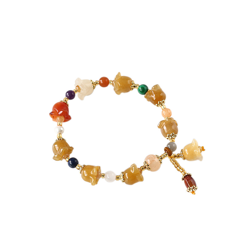 Qiu's Natural Xinjiang Golden Thread Jade Bracelet for Women, Golden Thread Jade Lily of the Valley Bracelet, Yellow Jade Best Friend Valentine's Day gift Item Picture