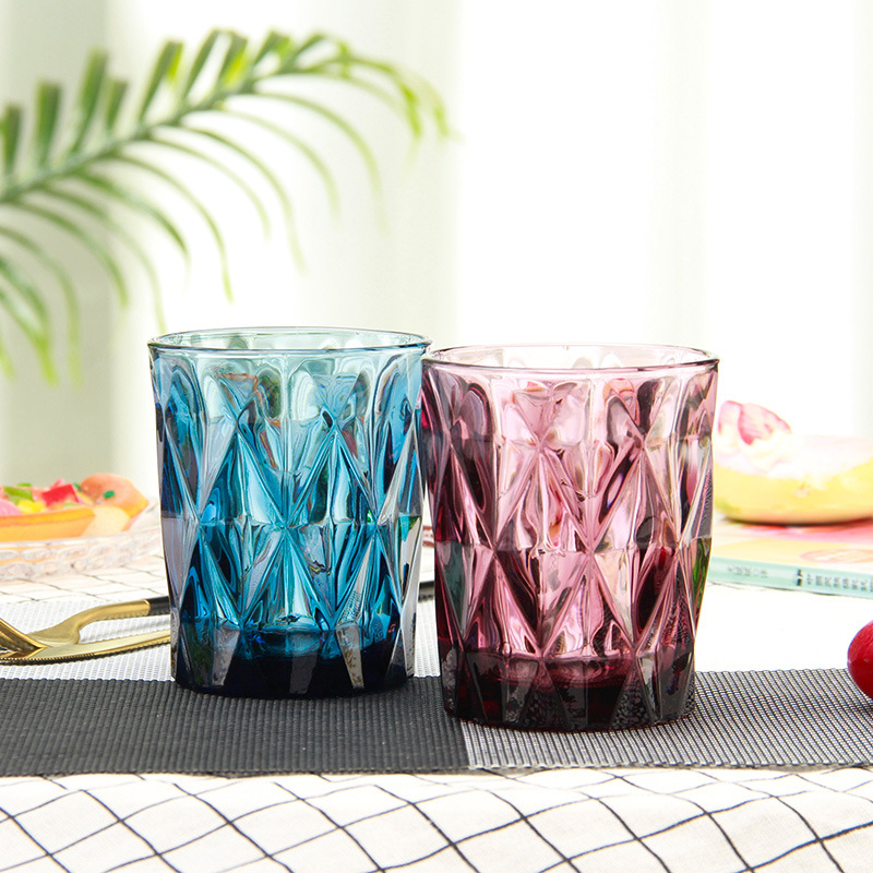 彩色菱形玻璃杯 家用果汁牛奶口杯创意加厚杯子4只彩盒套装详情图2