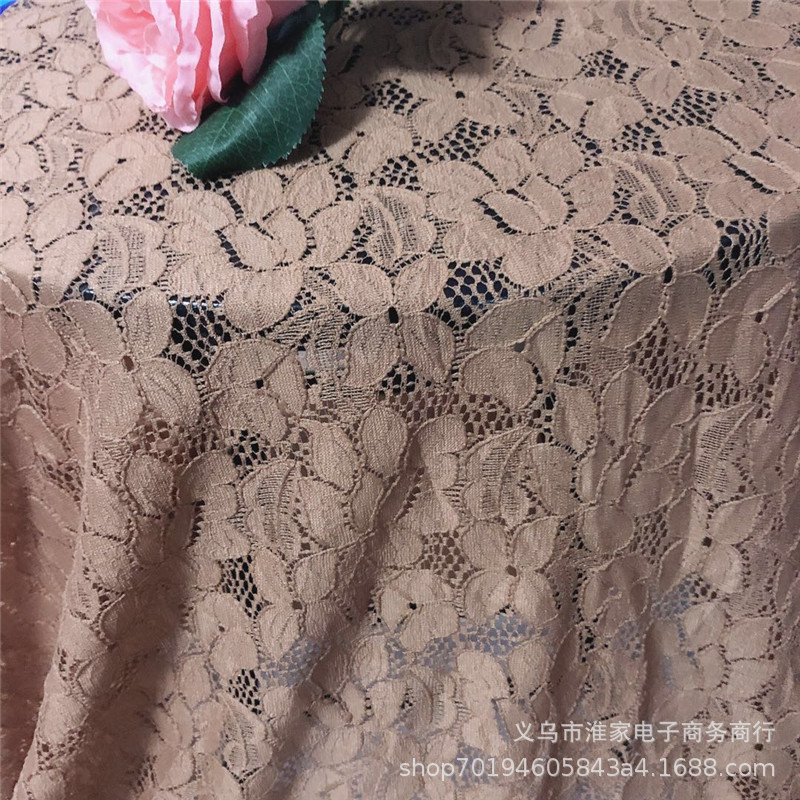 Factory direct sales of brocade lace fabric, purple gold flower elastic fabric, clothing, lace, window screen, dresses, underwear details Picture