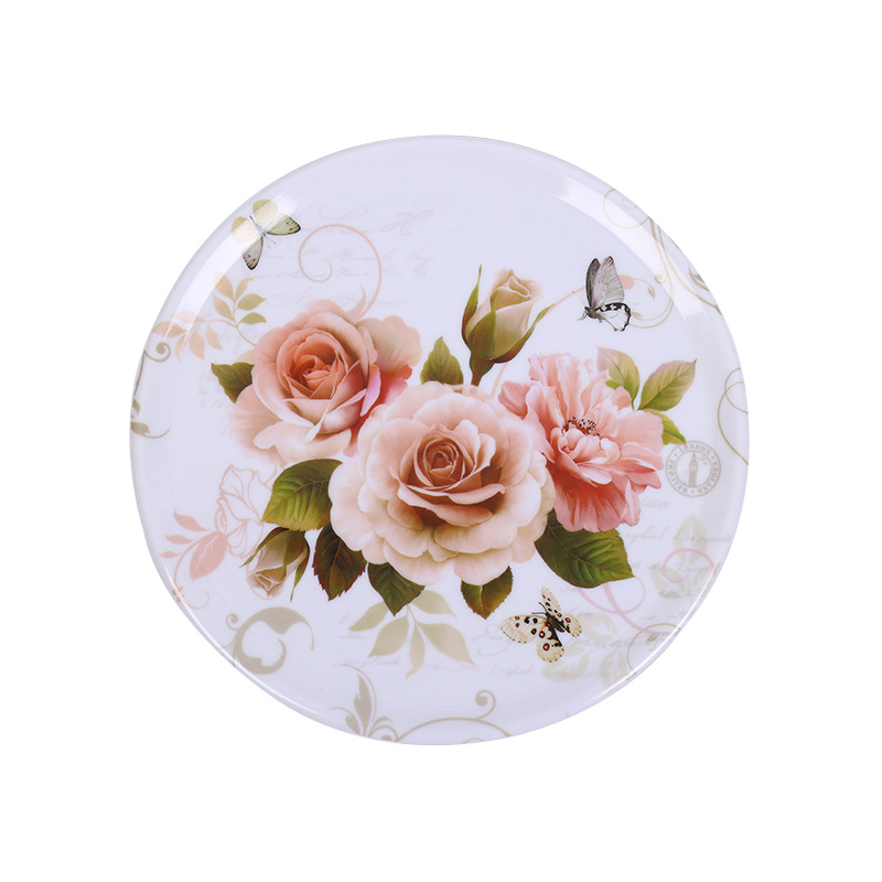 New Peony Pattern Tray Small Heat Cushion Plate Fruit Tray Tray Dinner Plate Family Dining Table Living Room Plate Item Picture