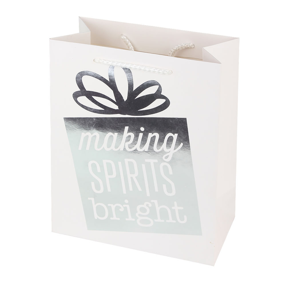 Wholesale of daily gift bags in stock, simple double-sided silver embossed universal handbags, white card paper gift bags from the manufacturer Specification image