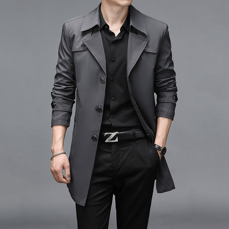 Spring and Autumn's new mid-length men's trench coat is a high-quality, versatile Korean-style jacket 8XL, with extra weight, size and fleece details Picture