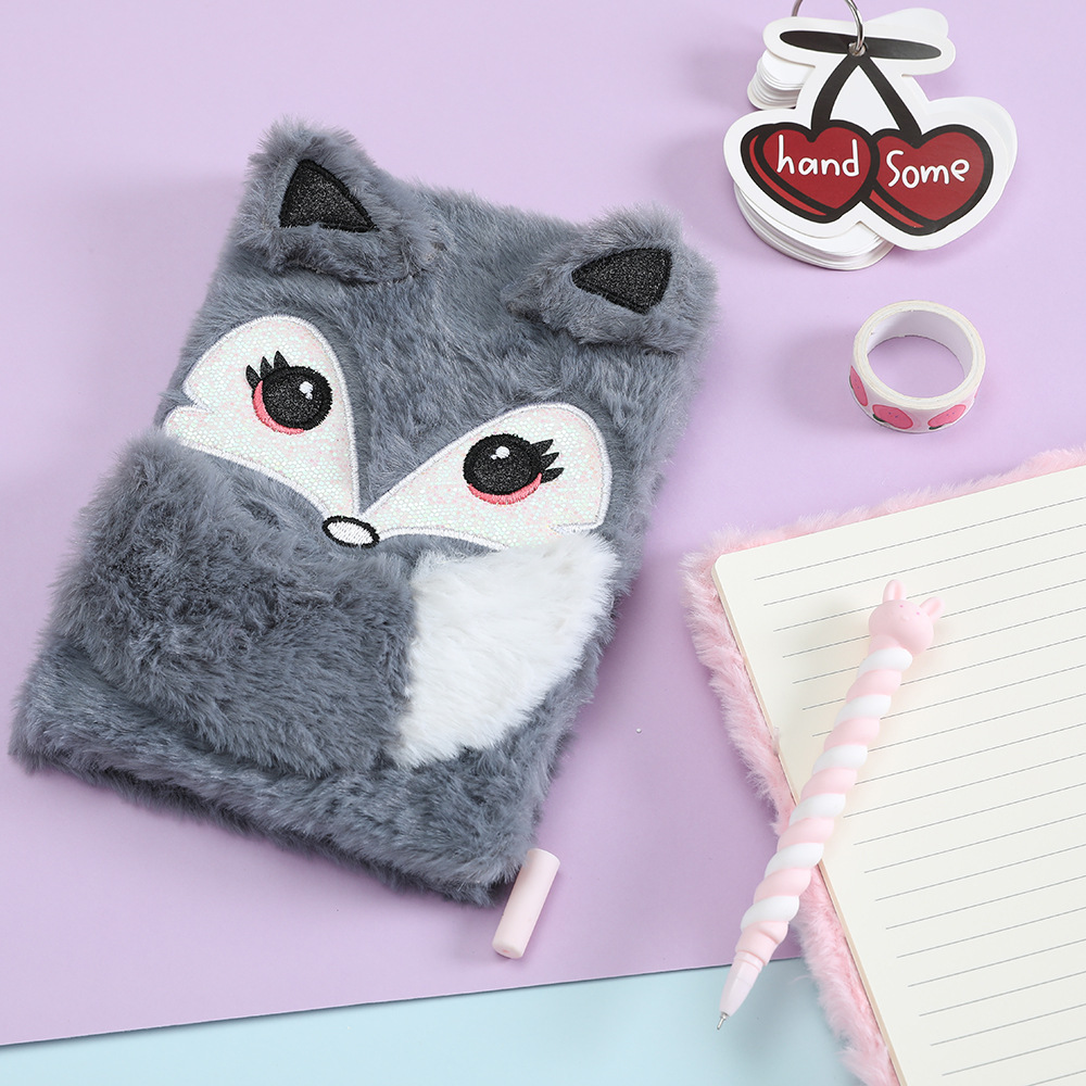 Thousand Yu Culture Winter Plush Cartoon Girl Notebook Primary School Cute Diary Children Fox Small Animal Fur Book Application Scenario