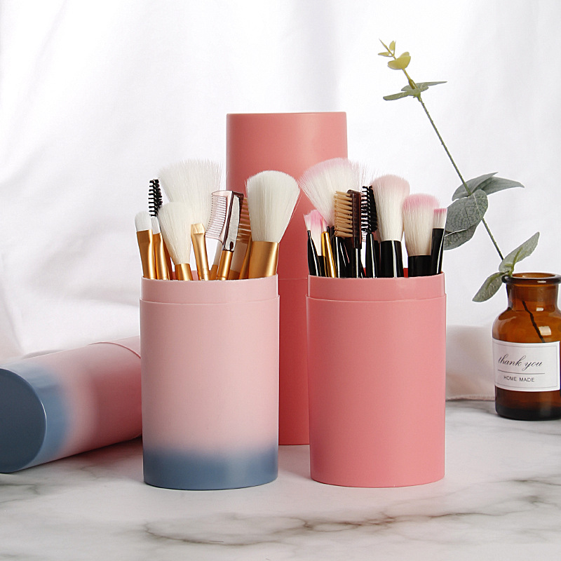 12 Barrel Brush Makeup Brush Set Eyeshadow Brush Plastic Bucket Brush Makeup Brush Portable Beauty Tools