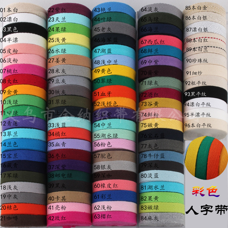 Factory direct supply of 1cm-2cm full cotton herringbone band, hemmed band, pure cotton webbing, fringed fabric clothes and ties wholesale details Picture