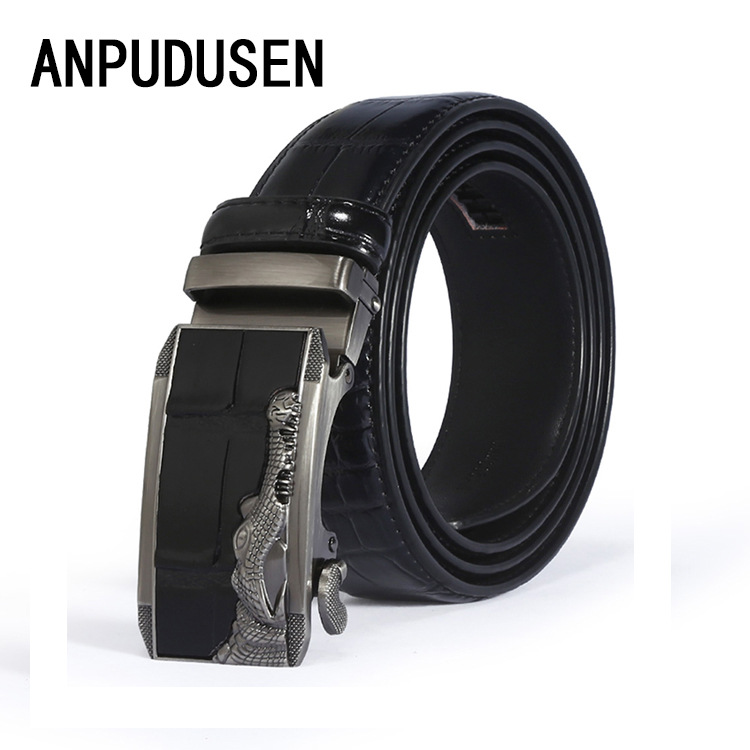 New Men's Crocodile Leather Belt Business Stall Belt Selling Alloy Automatic Button-Down Individual Waistband Wholesale details Picture