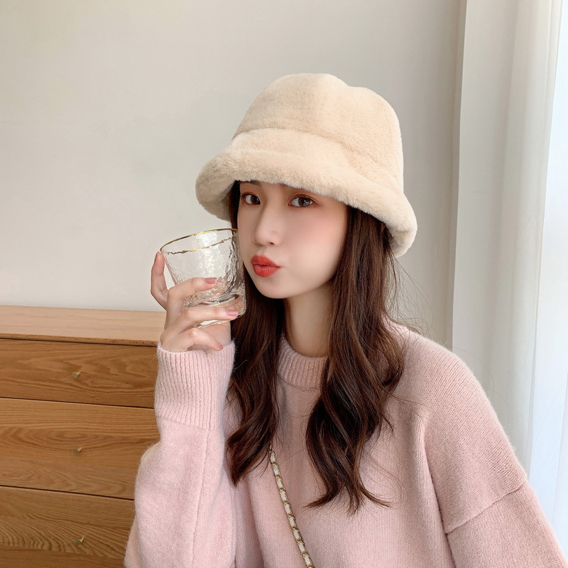 "Hat Girl Autumn and Winter Korean-style warm plush fisherman hat, casual and fashionable thickened basin hat factory direct sales Hat Girl. details Picture