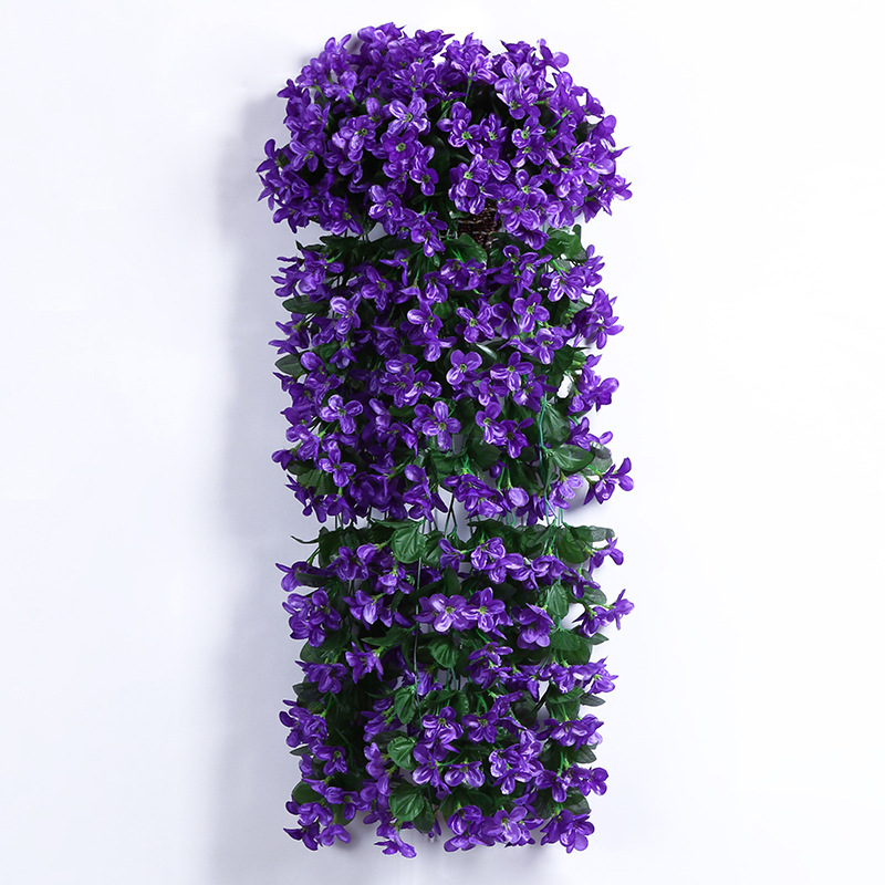 Artificial flowers, violets, wall-hung flowers, vines, interior decoration, wall flowers, fake violets, wall-hung flowers, hanging plants, hanging flowers Application Scenario