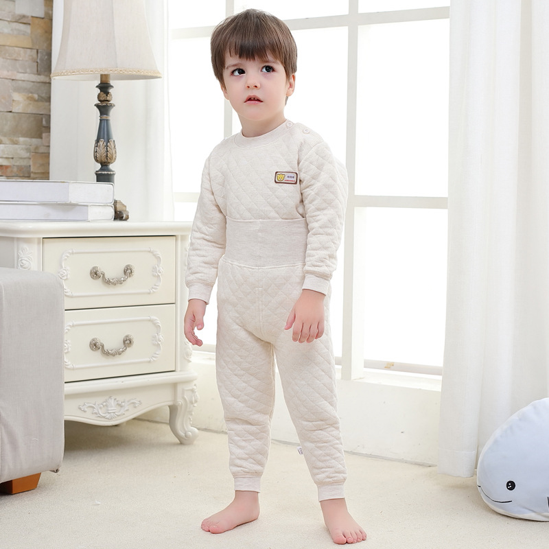 Three-layer cotton-padded high-waisted belly protection pants for infants and children, warm underwear sets for boys and girls, and thick clothes for babies Specification image
