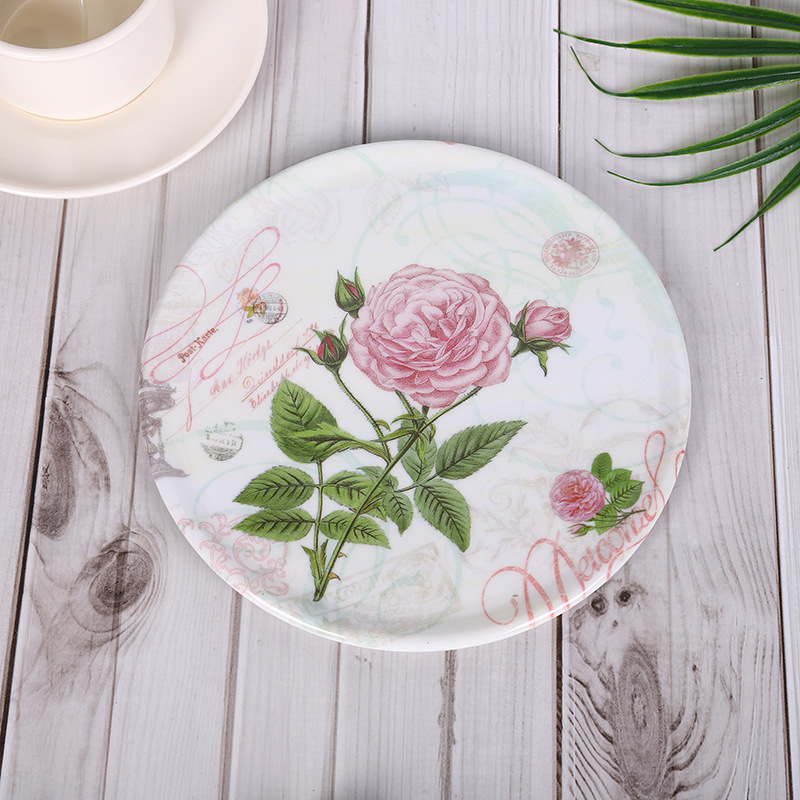 Wholesale Melamine Tableware Circular Heat Insulation Mat Household Tableware Plate Fruit Drink Tray Tray Tea Tray Can Be Customized Patterns Specification drawing