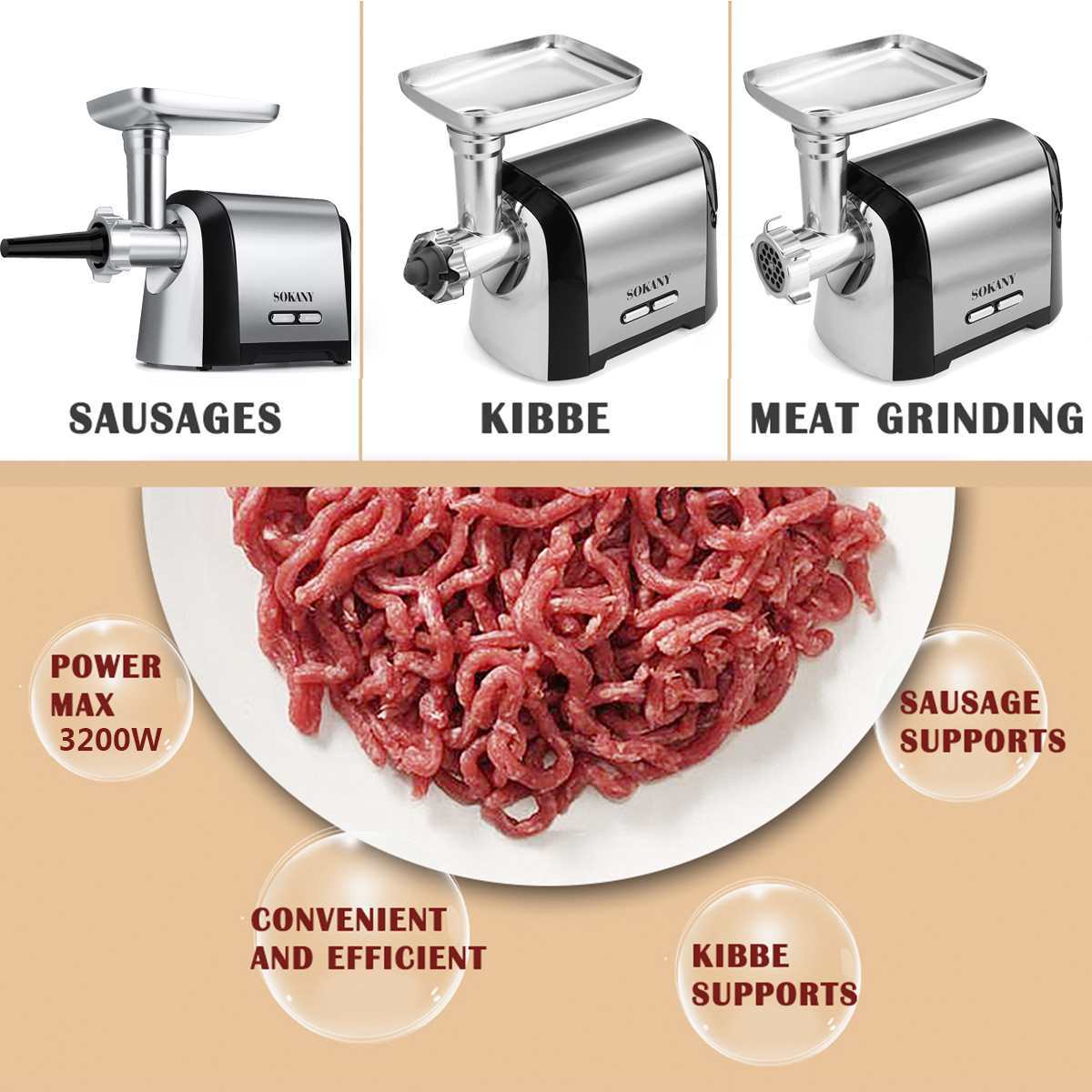 088 Electric meat grinder, household multi-functional fully automatic stainless steel meat mincing machine, small commercial sausage stuffing machine Specification image