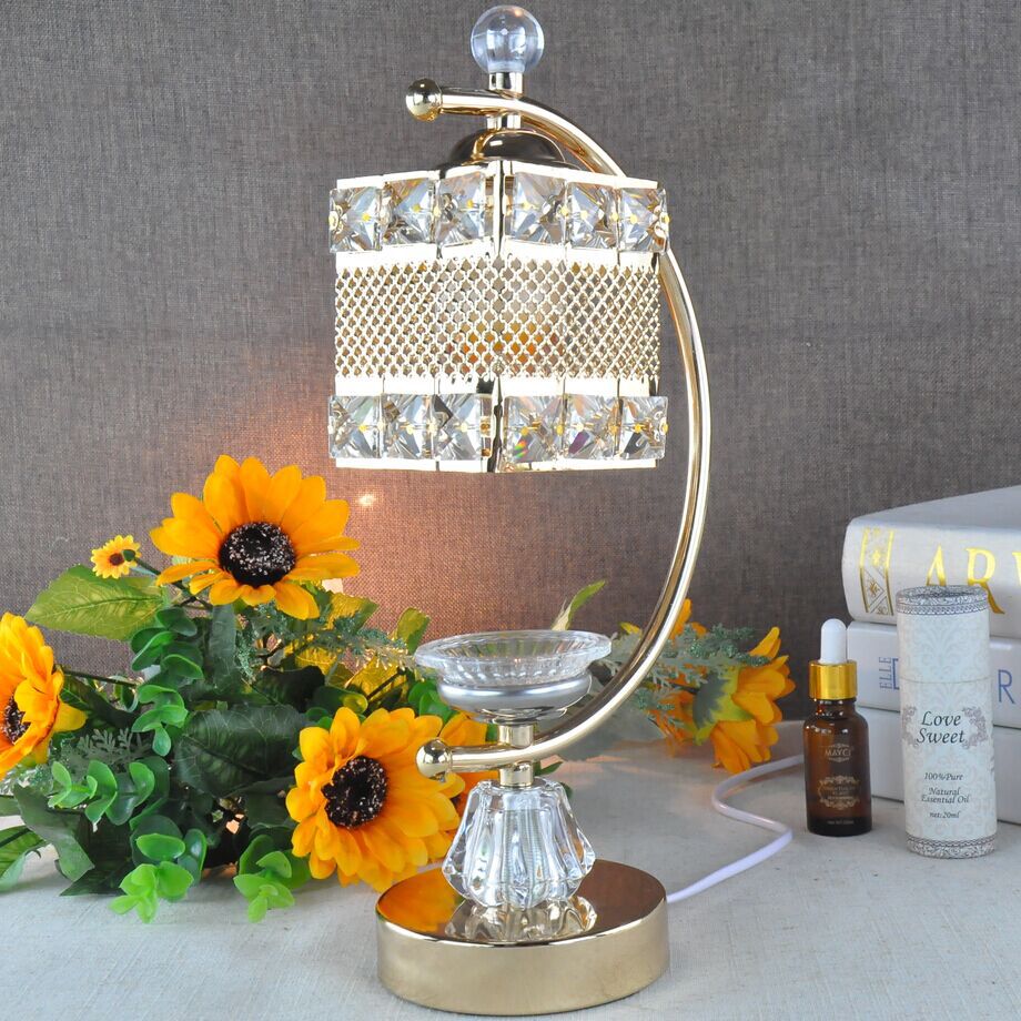 Wholesale of popular European and American style Golden Age Crescent Crystal Square Decorative table lamps and aromatherapy table lamps Specification drawing