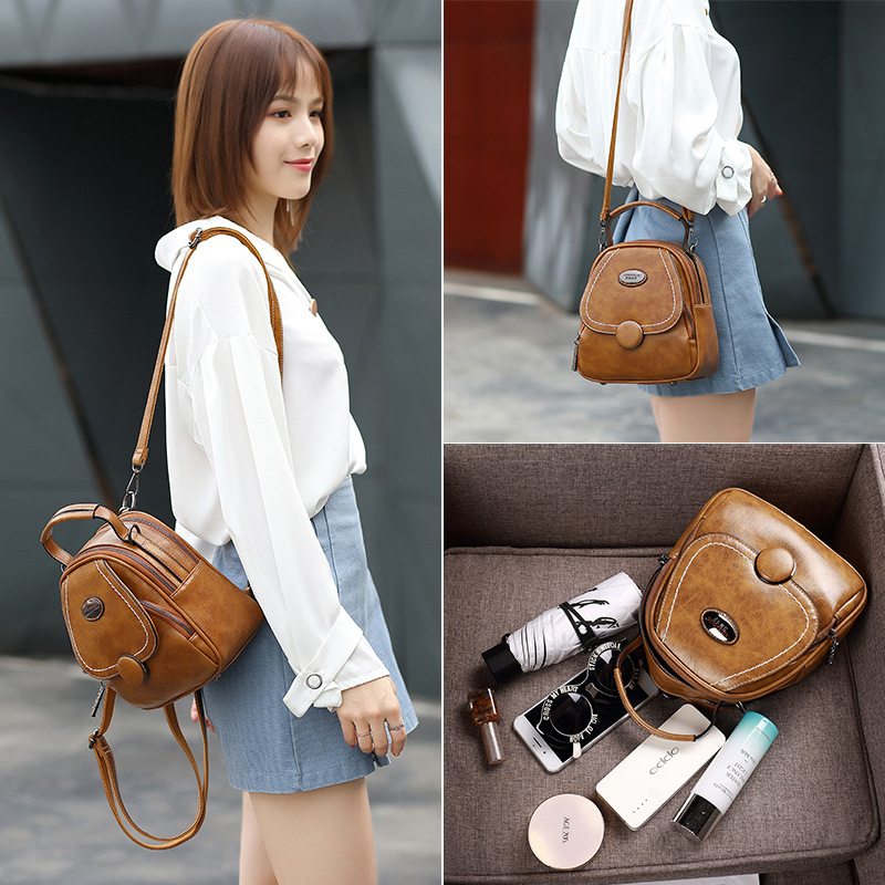 The new 2024 Siti Paul Women's Summer collection features a retro single-shoulder crossbody small square soft leather large-capacity backpack