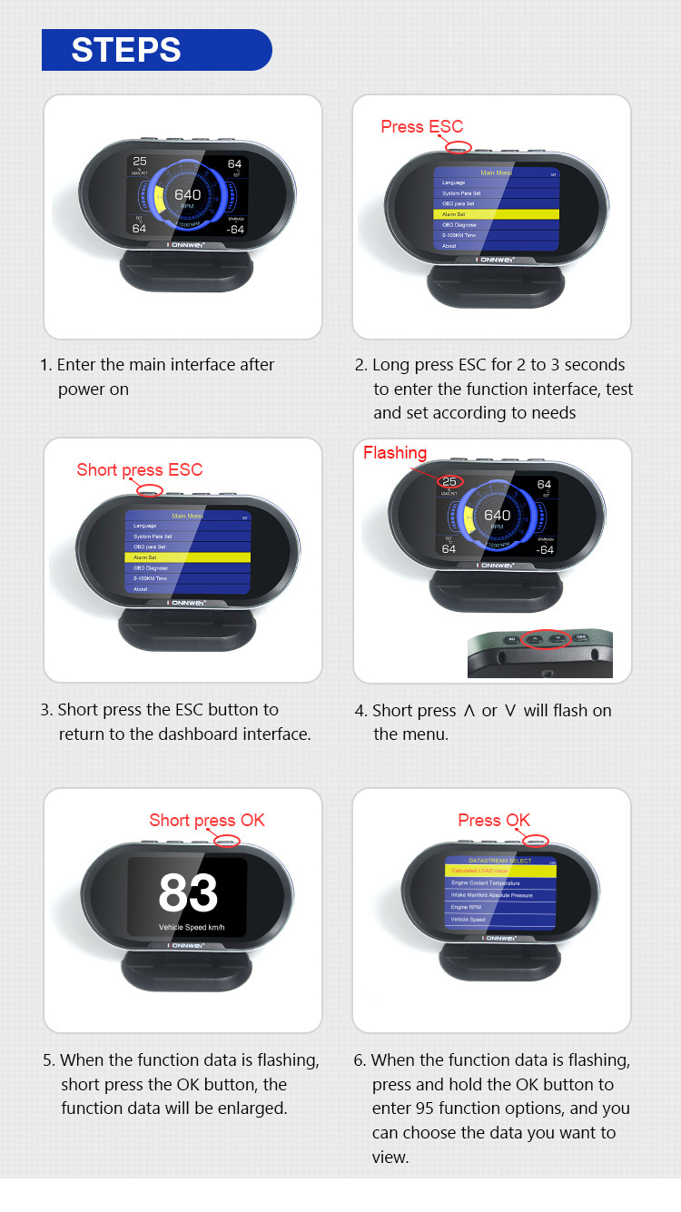 汽车改 装抬头显示器KONNWEI新款KW206汽车故障扫描仪+抬头显示器详情9