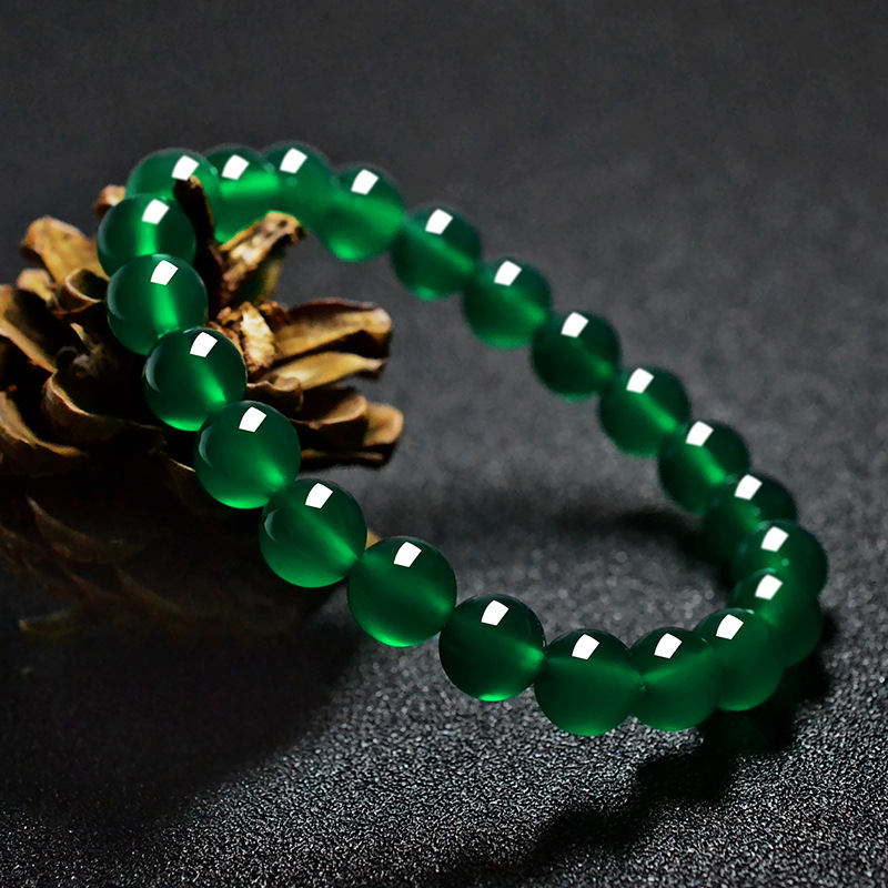 [Available certificate] Ultra high quality natural green agate 7A bracelet Natural crystal emerald classical bracelet
