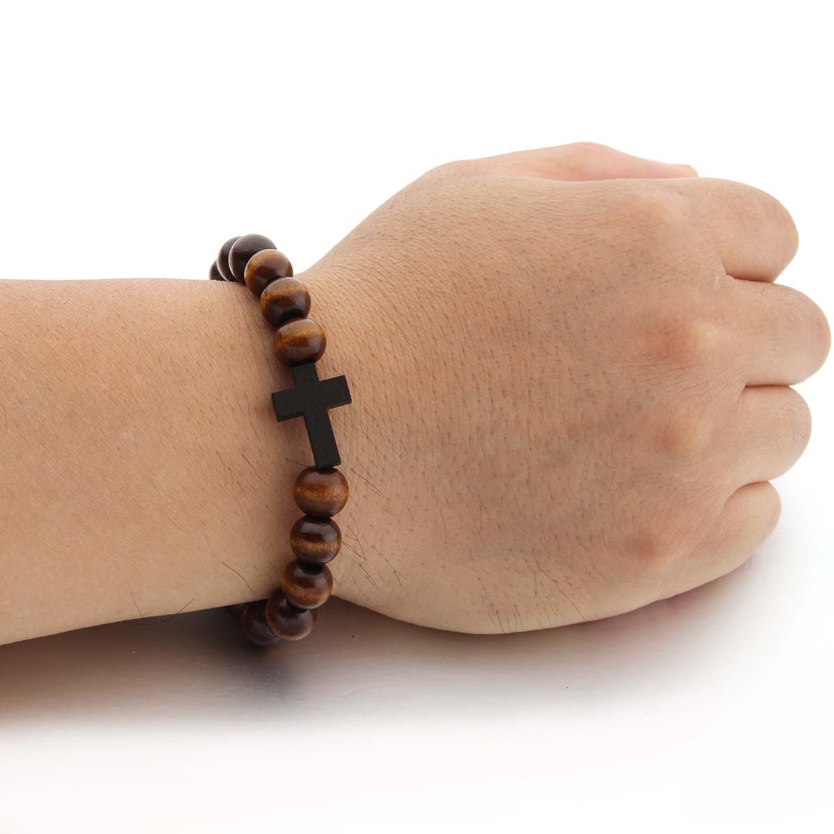 Etsy Pure Handmade Log Bead Bracelet Coffee Color Wood Bracelet Cross Bracelet Wooden Pendant Bracelet In Stock details Picture