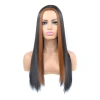 European and American long straight hair wig, mid-parted dyed light brown long hair wig, soft and natural long wig for women details Picture