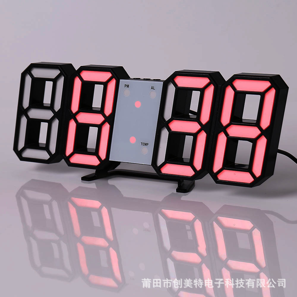 源头厂家数字3d钟led闹钟 日式电子时钟客厅3D挂钟室内温度计台钟详情图3
