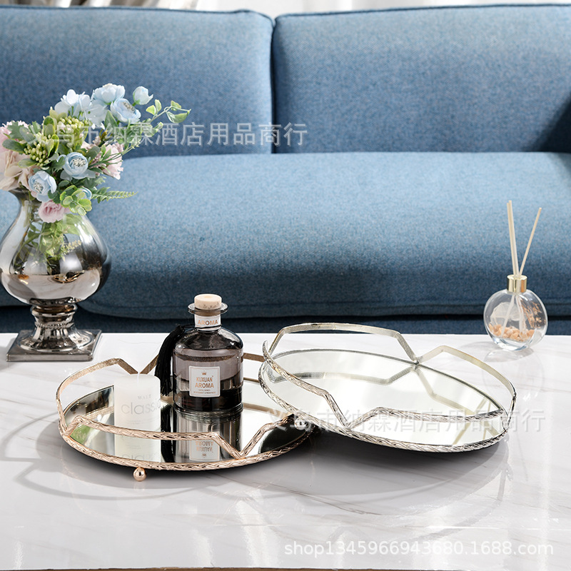 欧式轻奢金属镀银珠点方形托盘水果盘蛋糕盘烘焙派对KTV婚庆用品