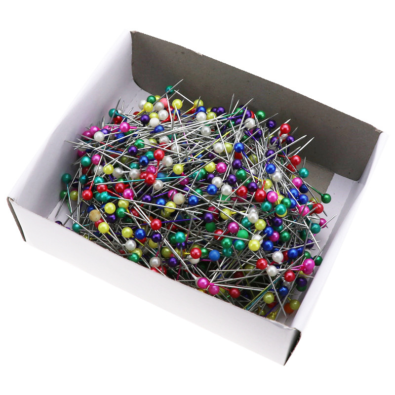 厂家批发珠光针800枚白盒装彩色塑料38mm礼服别针缝纫别针