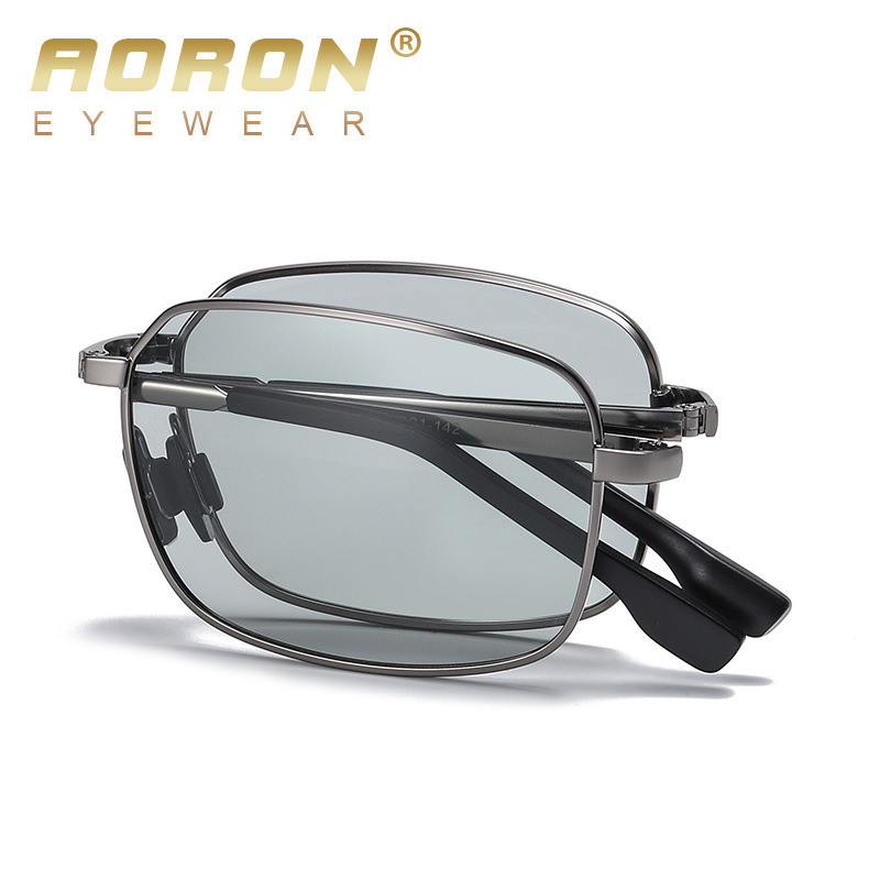 新款男士金属偏光变色折叠太阳镜 时尚墨镜方形夜视眼镜A615图