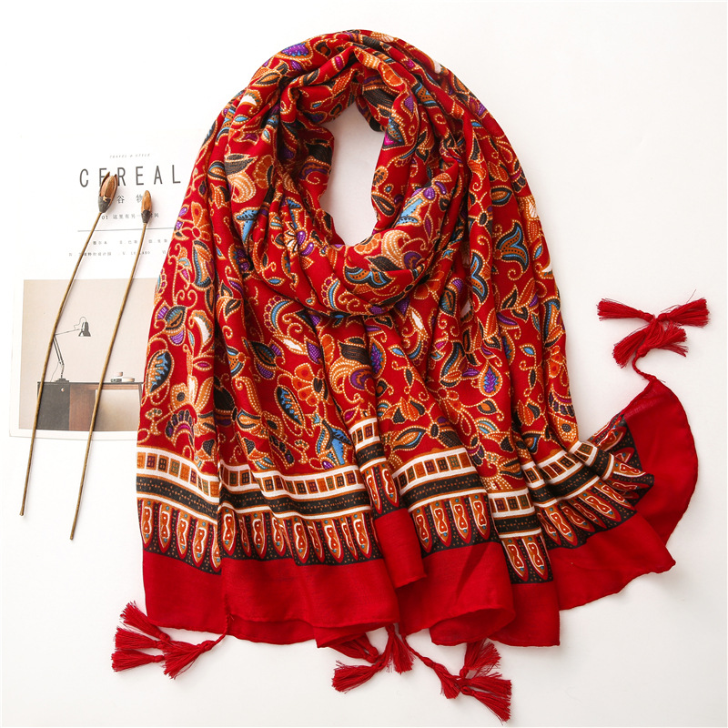Ethnic Wind Cotton And Hemp Scarf Shawl Yunnan Grassland Bohemian Travel With Silk Scarf Travel Shot Red Scarf