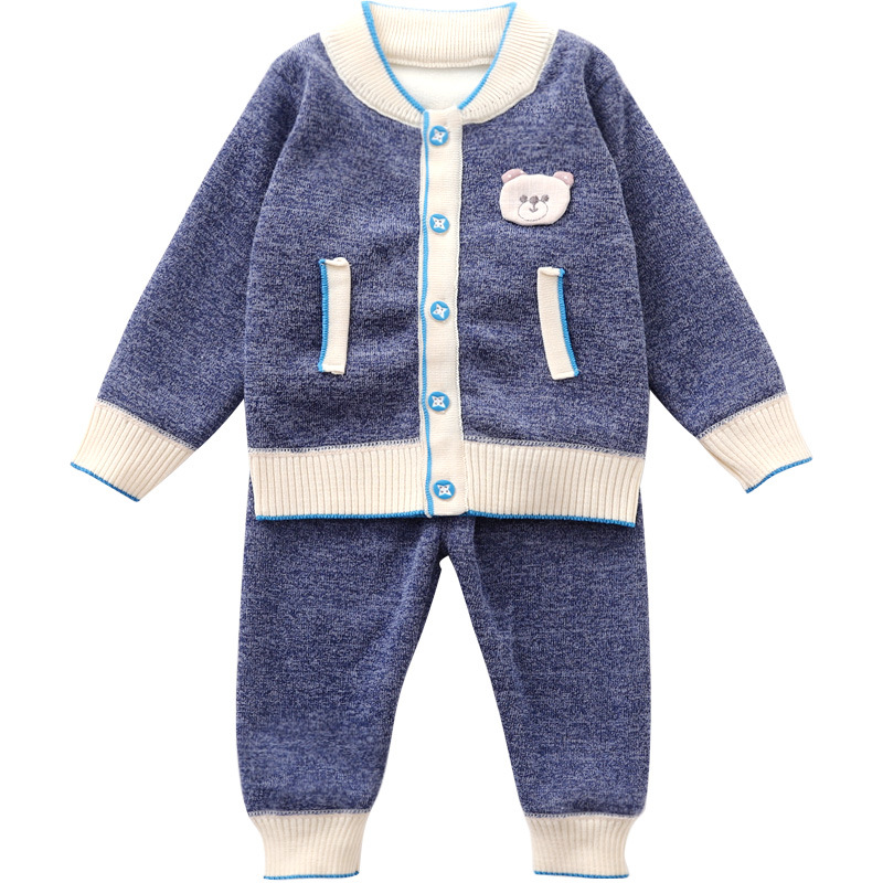 New fleece children's suits for autumn and winter 2023: Knitted cardigan jackets for boys and girls, knitted sweaters for infants and babies Item Picture