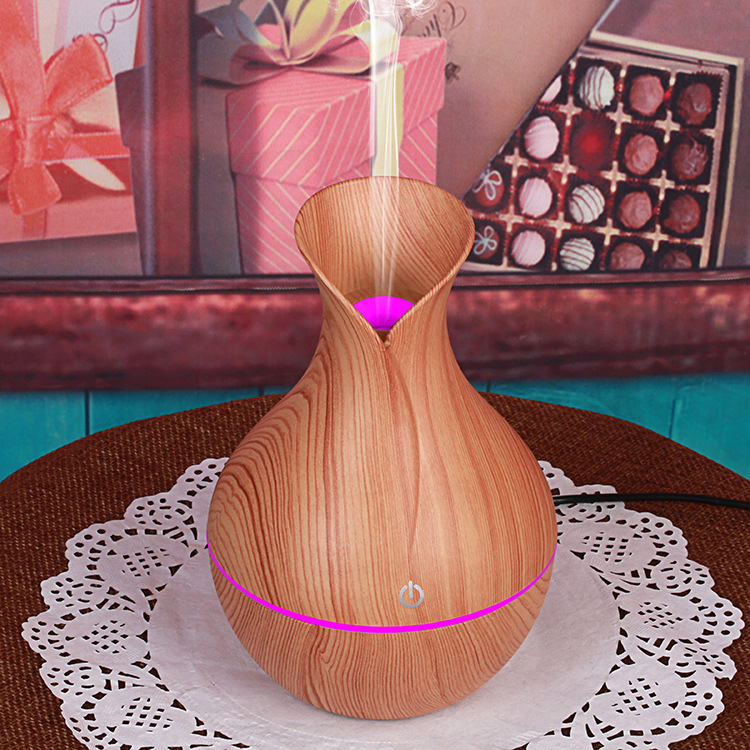 Fog quantity Creative colorful luminous Ultrasonic Mini Silent Aroma Humidifier USB wood grain humidifier vase thumbnail