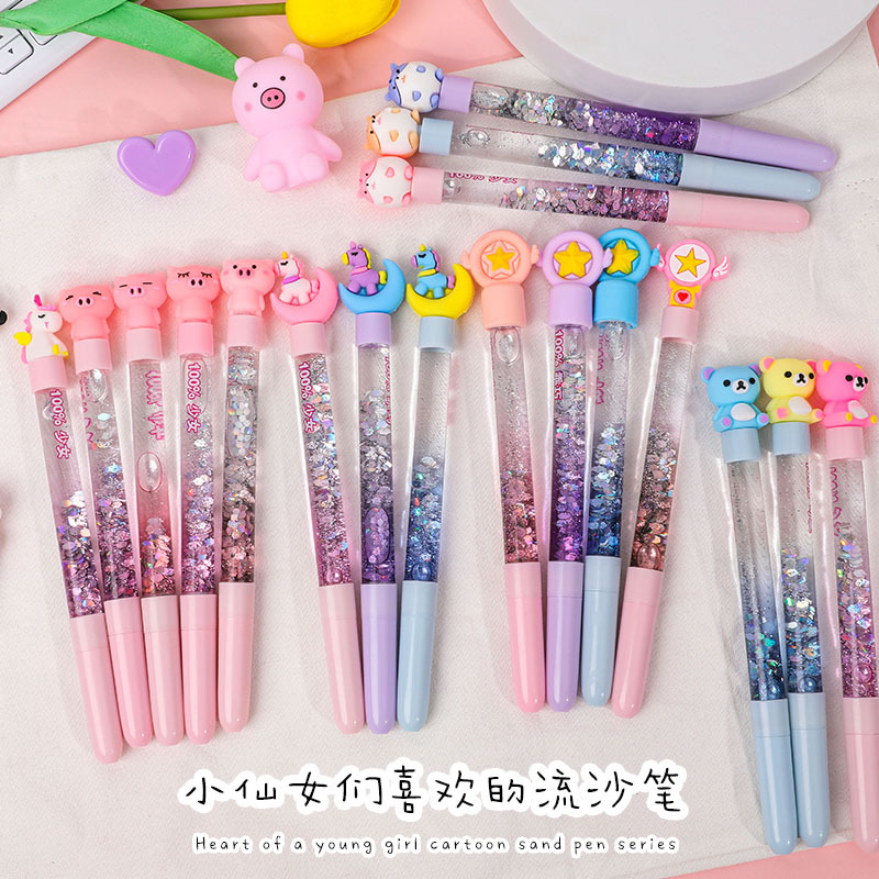 Cute Cartoon Quicksand Neutral Pen Internet Celebrity Girl Heart Into Oil Liquid Quicksand Pen Super Cute Little Fairy Signature Pen details Picture