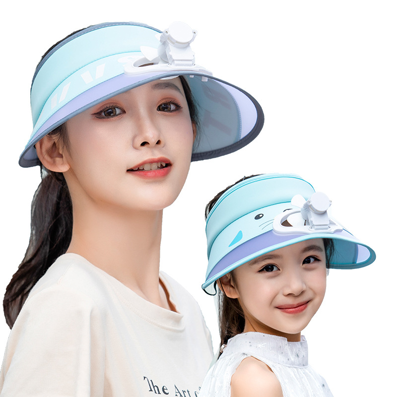 USB charging fan sun hat for women, summer outdoor outing, wide-brimmed sun hat, casual no-top sun hat for parents and children