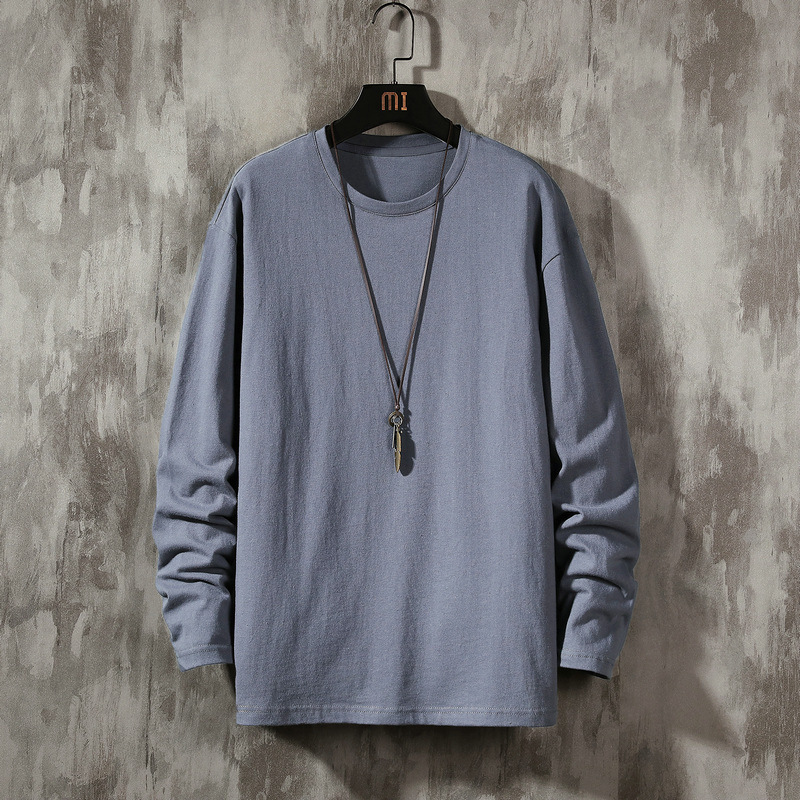 Chunmian Men's long-sleeved T-shirt 2022 Spring and Autumn New Style trendy loose clothing Solid color body T-shirt large size base layer Innerwear Specification image