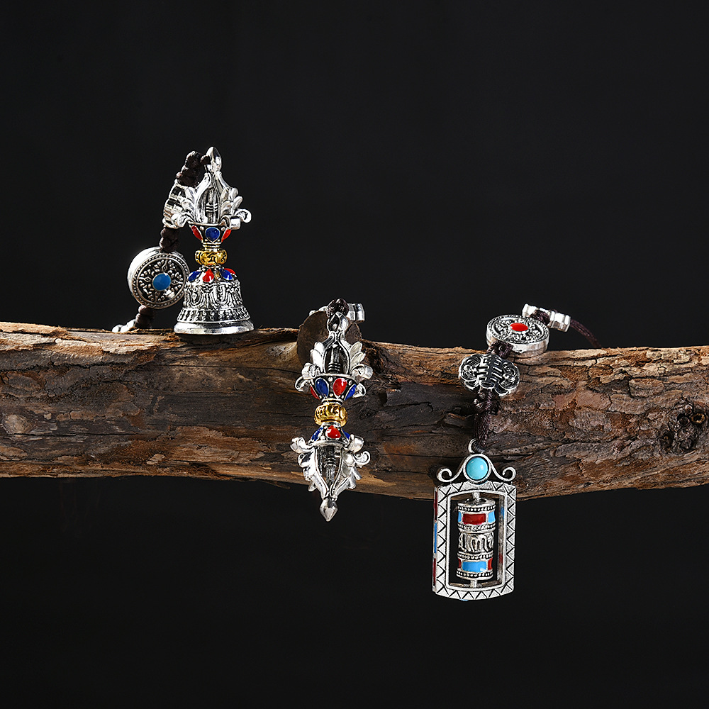 Retro ethnic-style rotating pendant, six-character mantra car pendant, ethnic-style pendant, backpack accessory details Picture