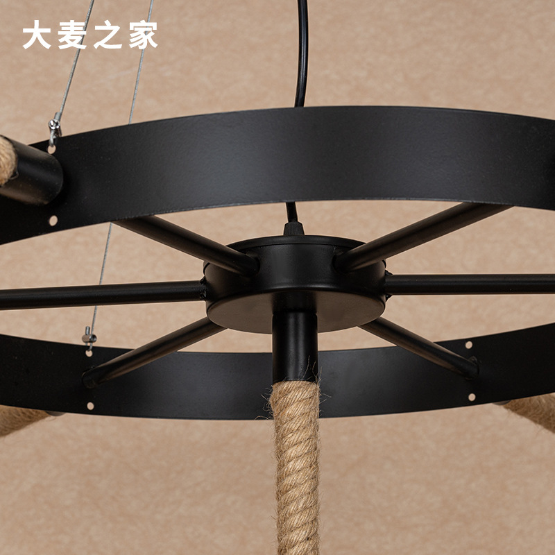 Lantern, retro hemp rope, American hemp rope, ironwork, retro and nostalgic industrial style, restaurant, barbecue, restaurant, bar lighting fixtures details Picture