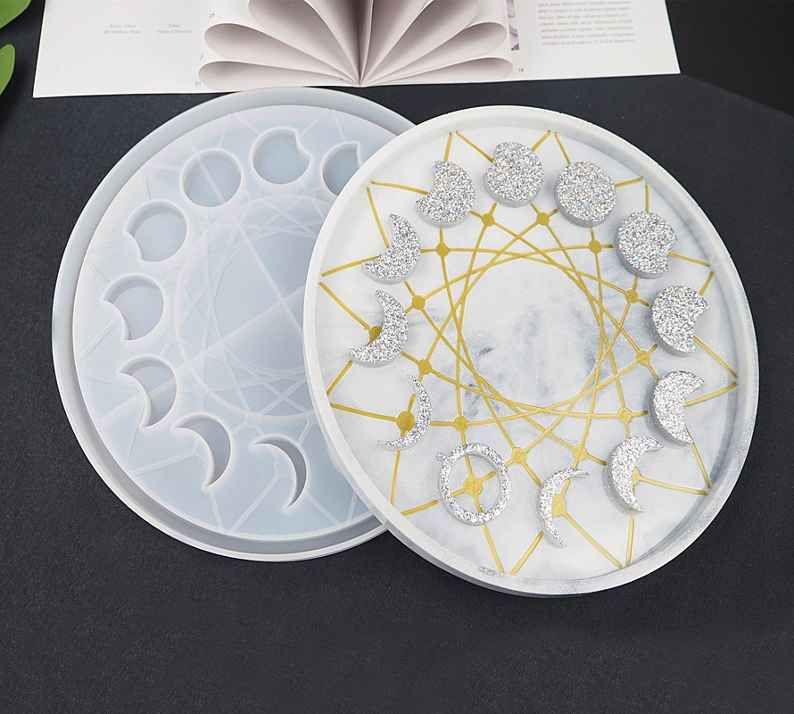 diy Crystal glue mold Eclipse Moon Phase hanging plate ins Wind stars Moon clock plate silicone mold set details Picture
