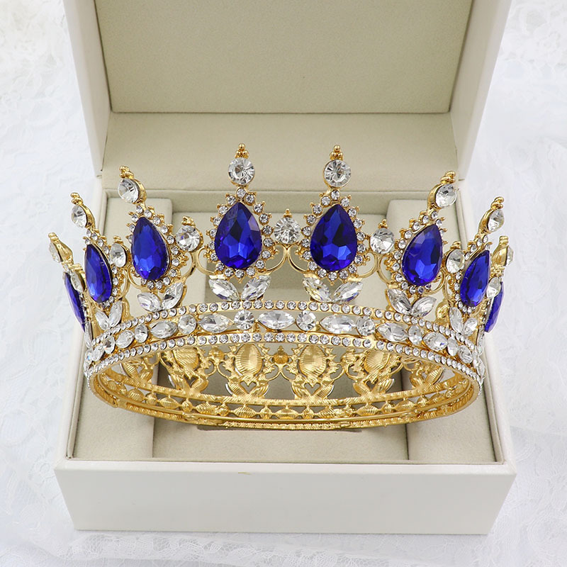 A popular round bridal crown in Europe and America, featuring Baroque water drop diamond bridal crowns, headwear, wedding accessories and crowns Specification image