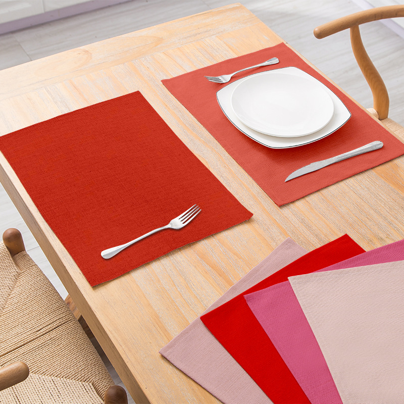 Cross-Border Home Simple Solid Color Placemat Northern Europe Hot Insulation Western Placemat Kitchen Household Rectangular Cotton Hemp Coaster details Picture