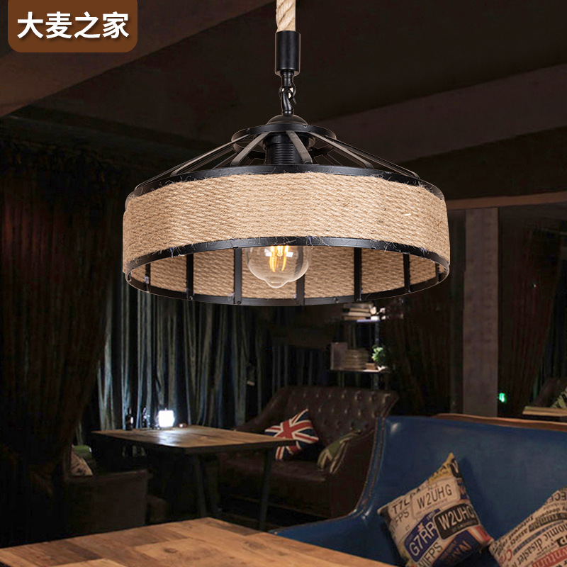 复古工业风蒙古包麻绳吊灯吧台咖啡厅创意个性灯饰灯具详情图1