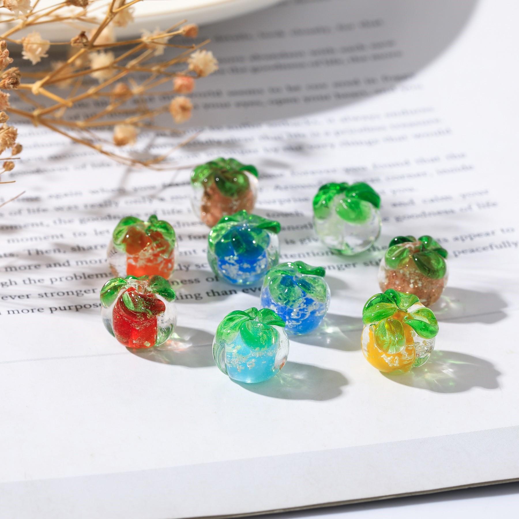 Hanyu Yuan Perforated Small Persimmon Glass Earrings Diy Pendants Creative Accessories Handmade Luminous Persimmon Factory Direct Sales details Picture