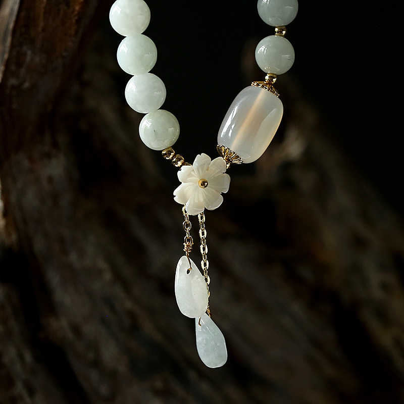 Original design natural jade bracelet 14K gold-plated women's pendant natural shell flower jade water drop style jewelry Specification image