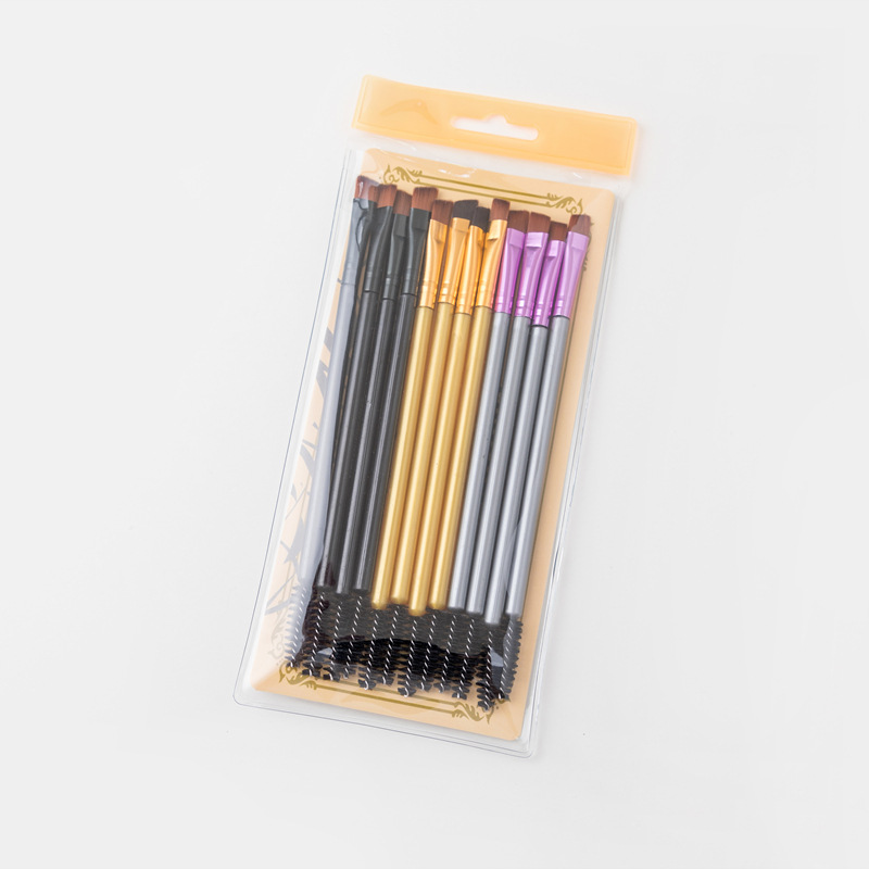 Manufacturers Directly Supply 12 Sets Of Double-Headed Eyebrow Brush Mascara Brush Fiber Hair Electroplated Handle Makeup Brush Set Makeup Tools Item Picture