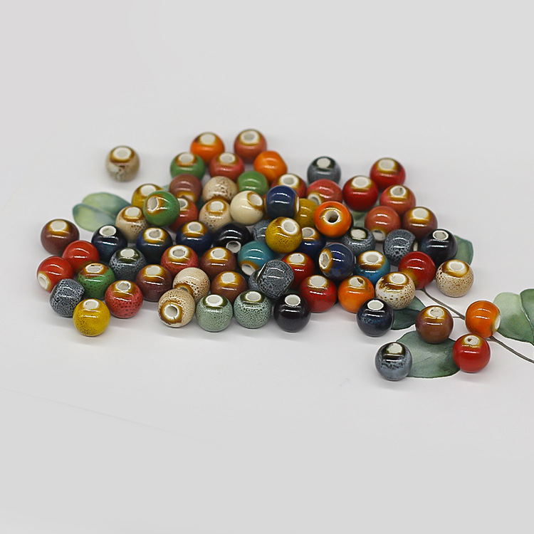 8Mm Floral Glaze Leopard Print Ceramic Loose Bead Bracelet Necklace Woven Material Diy Accessories Handmade Pendant details Picture