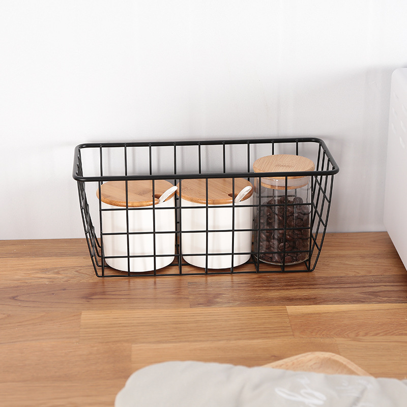 Japanese-Style Iron Storage Basket Wall-Mounted Bathroom Kitchen Storage Artifacts Hanging Basket Storage Rack Perforation-Free Storage Basket Specification drawing