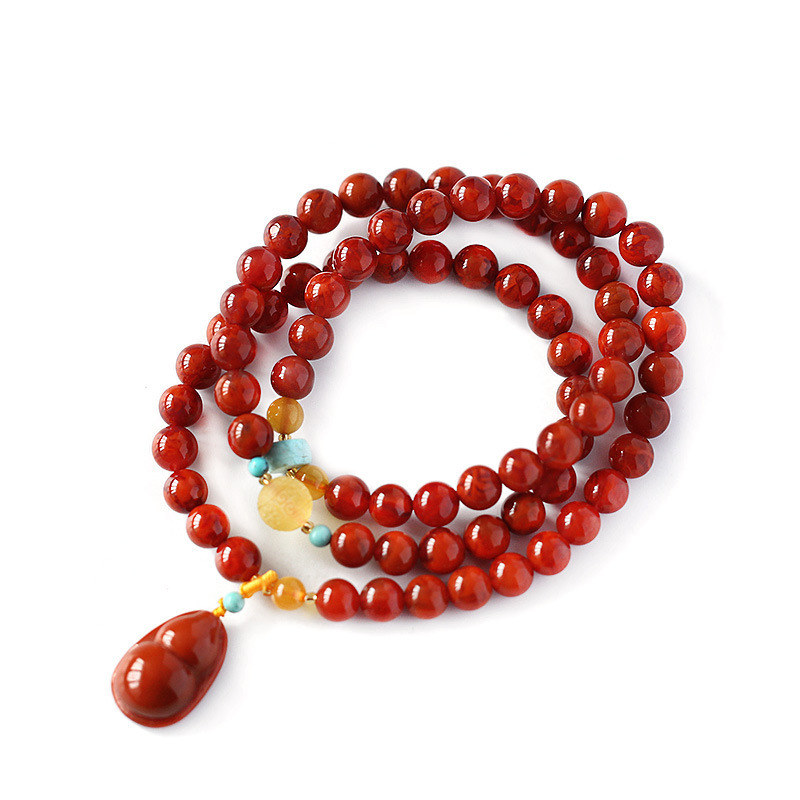 南红玛瑙手串/红葫芦白底实物图