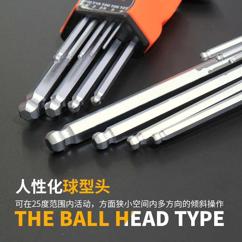 9-Piece Set Flat Head Ball Head Inside Six Square Hardware Tools Matte Allen Wrench Wrench Hex Socket Hand details Picture