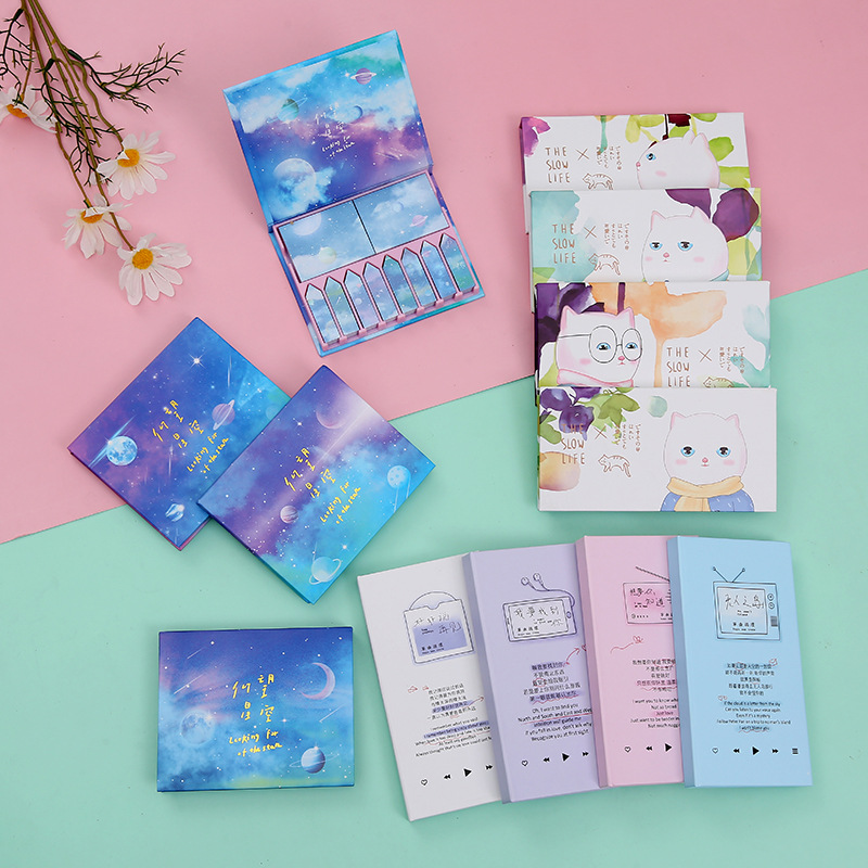 New cartoon sticky note box cute cartoon starry sky sticky note can be torn net red creative combination sticky note box details Picture