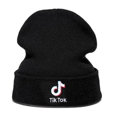 国际版抖音TikTok立体刺绣针织帽毛线帽套头帽冷帽秋冬保暖帽
