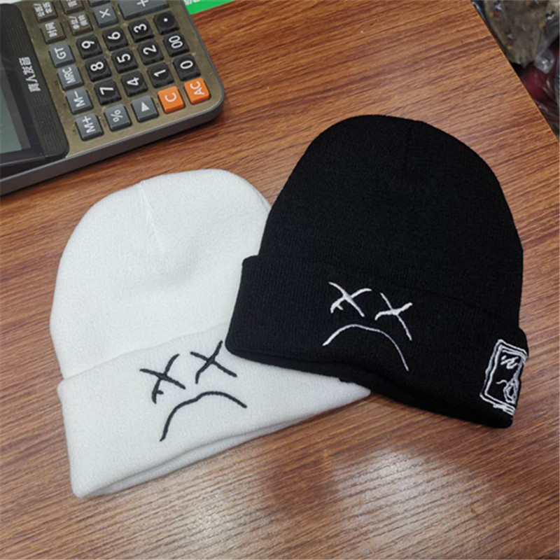 Foreign Trade Hot Winter Lil Peep Embroidery Knitted Hat Sad Face Expression Funny Men And Women All Peas Hat Application Scenario