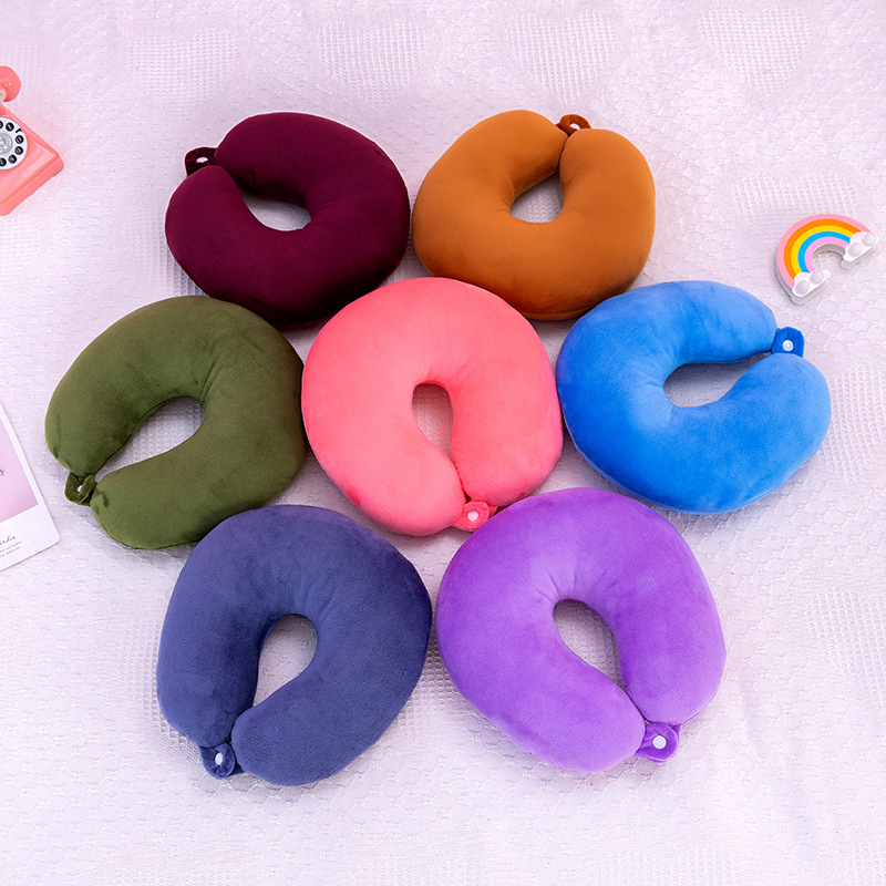 Solid color neck pillow U pillow PP cotton comfortable car travel neck pillow printed LOGO office face down sleep nap pillow details Picture