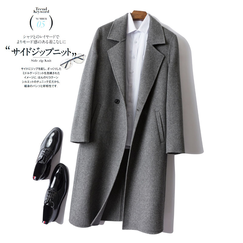 Pure wool double-sided woolen overcoat for men, mid-length knee-length double-sided cashmere coat, suit collar, woolen windbreaker details Picture